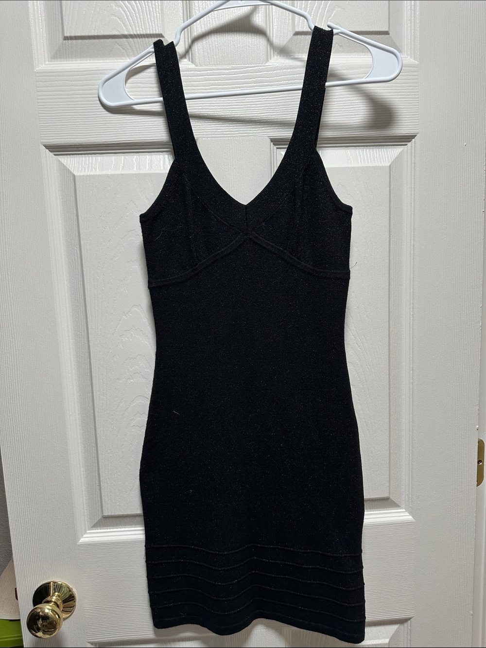 Express Black Sparkle Knit Bodycon Mini Dress V Neck Sleeveless